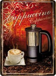 Cappuccino Kaffe Plåtskylt - Välvd 30x40 cm