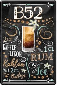 B52 Cocktail Recept - Dekorativ Plåtskylt för Bar & Källare