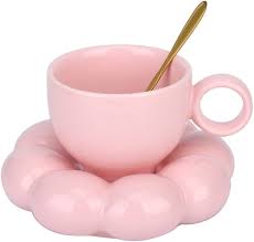 Kawaii Keramisk Kaffemugg med Fat och Sked